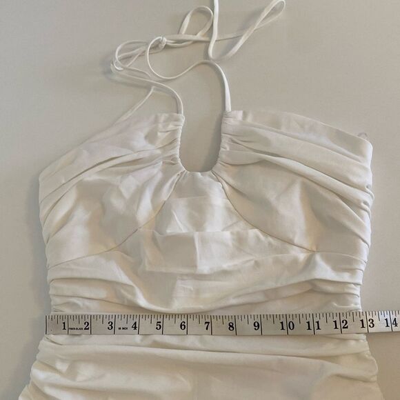 Miou Muse White Ruched Mini Halter Dress Size Small - Picture 12 of 15